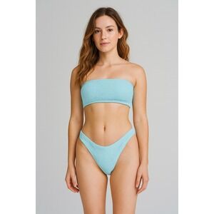 Womens Bikini Set Size S Blue Strapless Bandeau High Cut Swim Hot Girl Summer‎